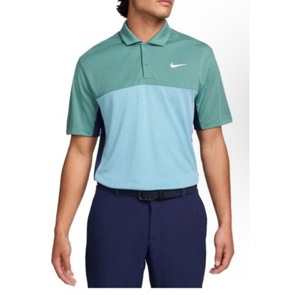 Nike Dri-FIT Golf Polo Shirt Mens Medium Colorblock Green Blue NWT - Picture 1 of 6